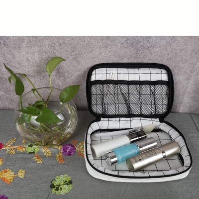 Elegante patrón floral blanco de gran capacidad Lavable bolsa de viaje cosmética con cremallera