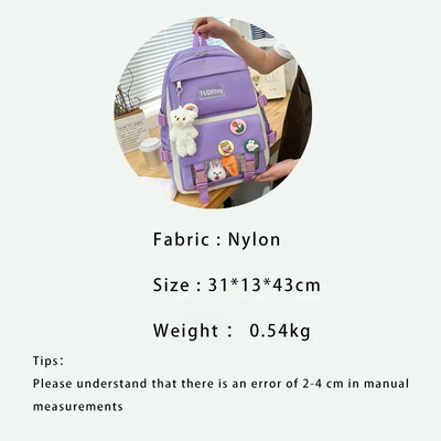 Mayorista Carinosa 4pcs/Set Bolsa de escuela primaria Niñas Harajuku Kawaii Bolsa de libros de estudiante Bolsa de mano de adolescente Bolsa de mochila de estudiante de gran capacidad Bolsa de mochila de escuela de niñas