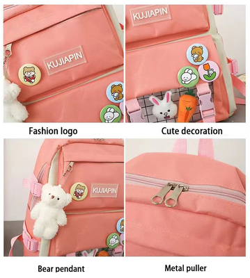Mayorista Carinosa 4pcs/Set Bolsa de escuela primaria Niñas Harajuku Kawaii Bolsa de libros de estudiante Bolsa de mano de adolescente Bolsa de mochila de estudiante de gran capacidad Bolsa de mochila de escuela de niñas