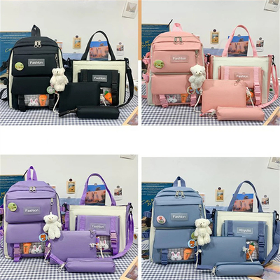 Mayorista Carinosa 4pcs/Set Bolsa de escuela primaria Niñas Harajuku Kawaii Bolsa de libros de estudiante Bolsa de mano de adolescente Bolsa de mochila de estudiante de gran capacidad Bolsa de mochila de escuela de niñas