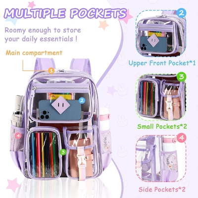 Bolsa de Bolsa de Viaje Transparente para la Escuela Bolsa de Libro de PVC Superior Transparente para Niñas Bolsa de Bolsa de Estudiantes para Hombres