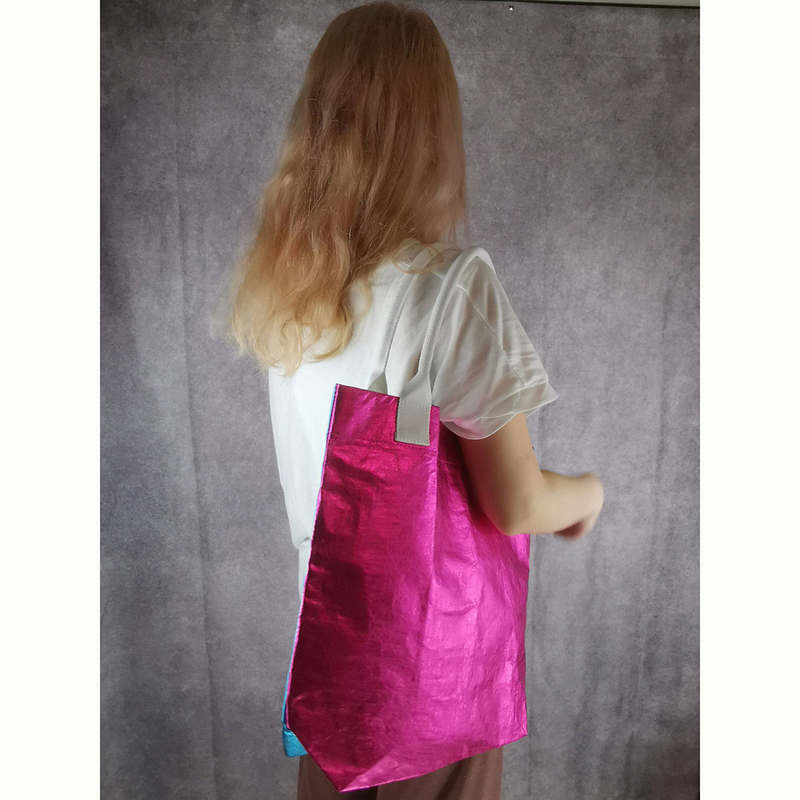 Bolso de mujer de piel brillante de gran capacidad Bolso de mano para profesionales en azul y rojo rosa