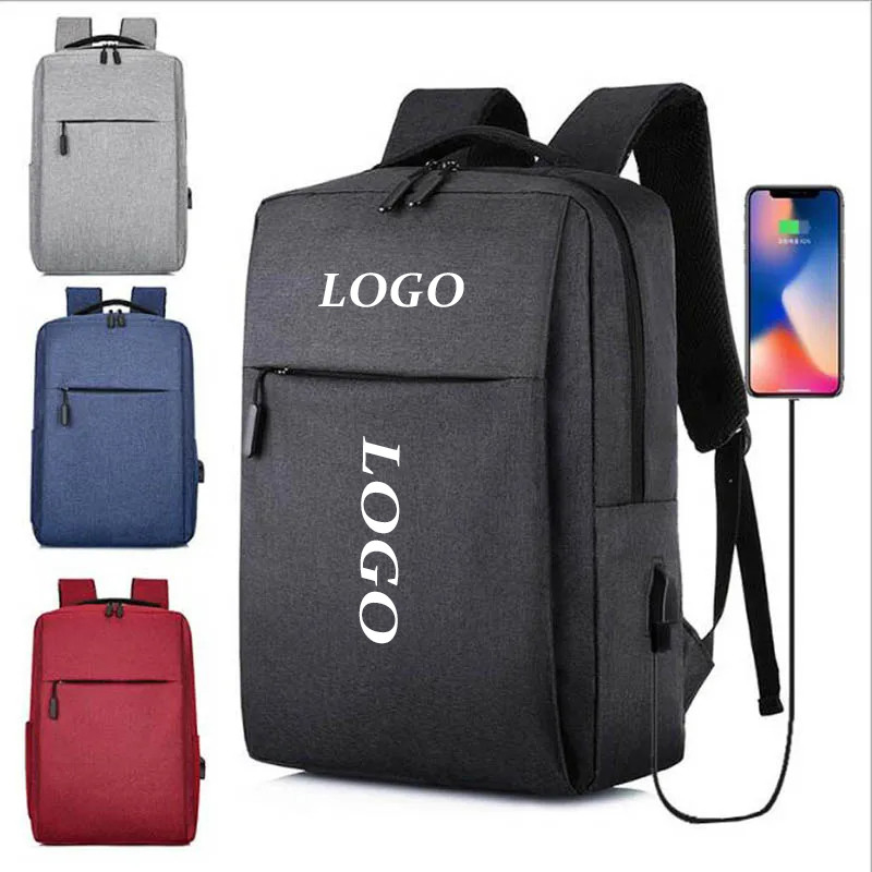 LOGO personalizado Mochila portátil para hombres Mochila de negocios a dos Mochilas impermeables de Oxford Mochila de estudiante de escuela con USB