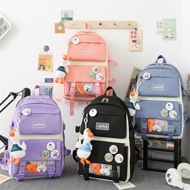 Mayorista Carinosa 4pcs/Set Bolsa de escuela primaria Niñas Harajuku Kawaii Bolsa de libros de estudiante Bolsa de mano de adolescente Bolsa de mochila de estudiante de gran capacidad Bolsa de mochila de escuela de niñas